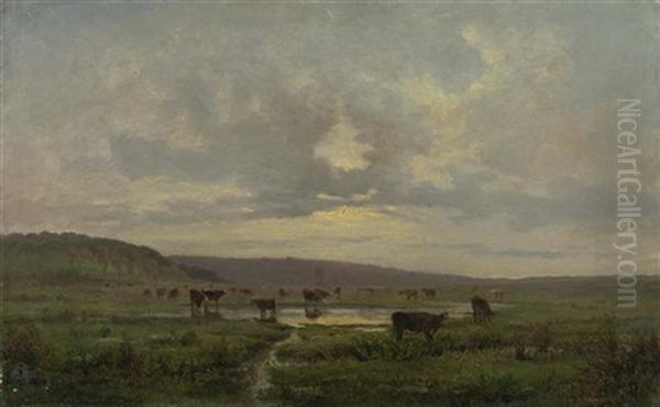 Kuhe Am Weiher Oil Painting by Jules Charles Rozier