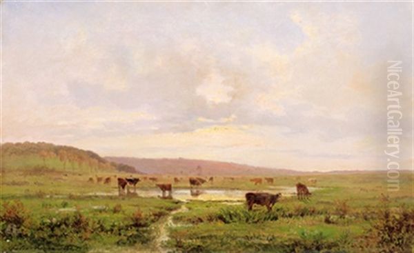 Weidelandschaft Mit Kuhen Oil Painting by Jules Charles Rozier