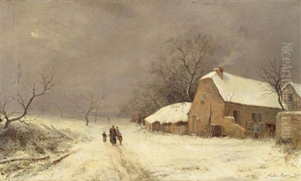 Winterlandschaft Mit Fussgangern Oil Painting by Jules Charles Rozier