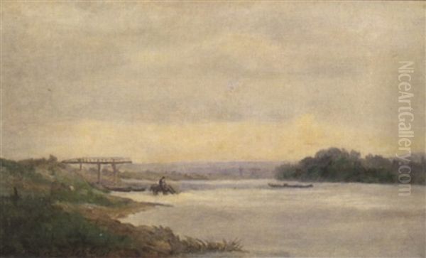 Flusslandschaft Mit Reiter Oil Painting by Jules Charles Rozier