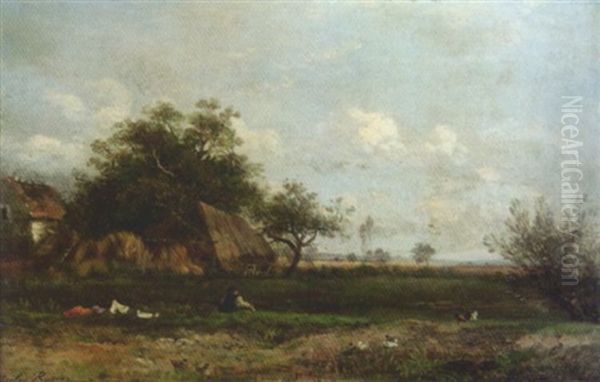 Paysage A La Mare Oil Painting by Jules Charles Rozier