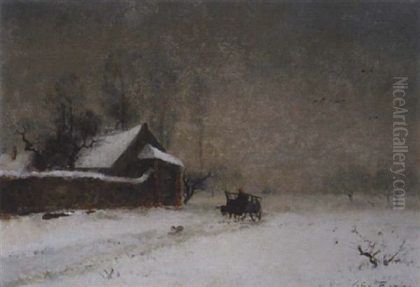 Winterlandschaft Mit Fuhrwerk Und Hund Oil Painting by Jules Charles Rozier