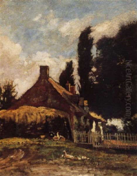 The Farmhouse Oil Painting by Jules Charles Rozier