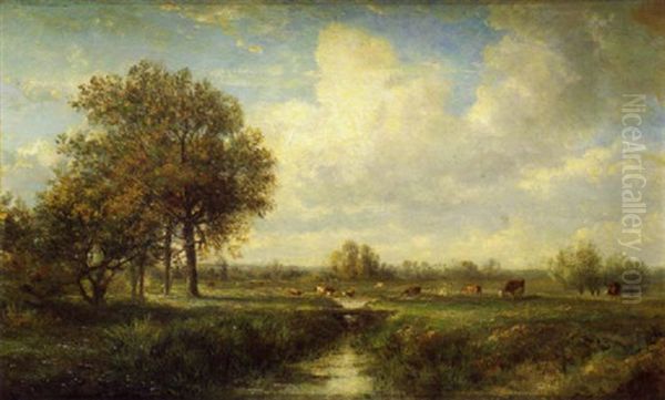 Troupeau Pres D'un Ruisseau Oil Painting by Jules Charles Rozier