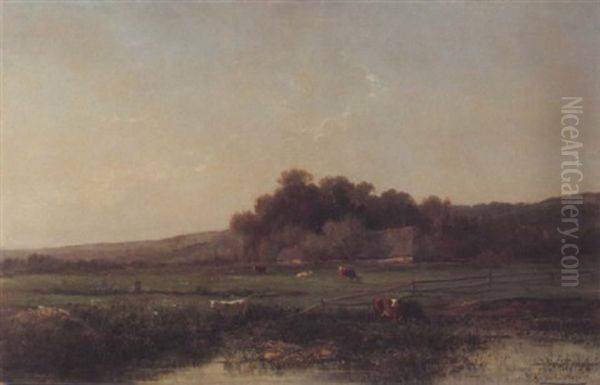 Cows In Pasture Oil Painting by Jules Charles Rozier