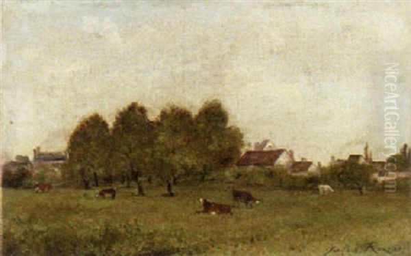 Cattle In A Meadow Oil Painting by Jules Charles Rozier