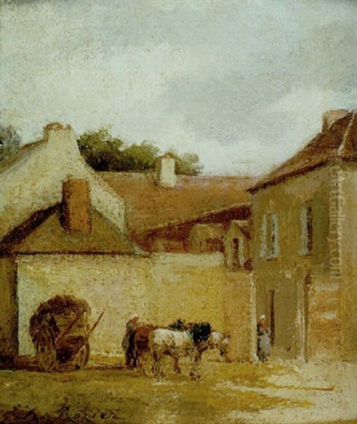 L'attelage Devant La Ferme Oil Painting by Jules Charles Rozier