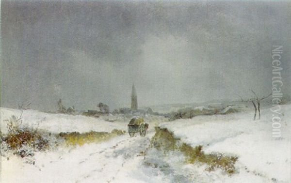 Sur Le Chemin Par Temps De Neige Oil Painting by Jules Charles Rozier