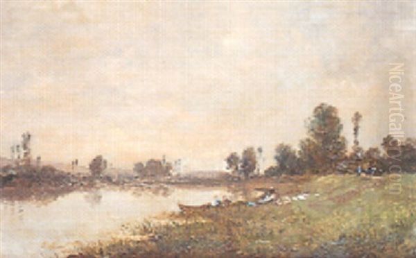 Les Lavandieres Oil Painting by Jules Charles Rozier