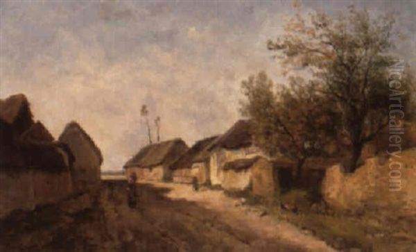 A Village Street Oil Painting by Jules Charles Rozier