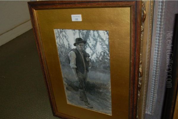 Portrait Of A Farm Worker In A Rural Landscape Oil Painting by Walter Bothams