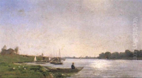 Les Bords De La Seine Oil Painting by Jules Charles Rozier