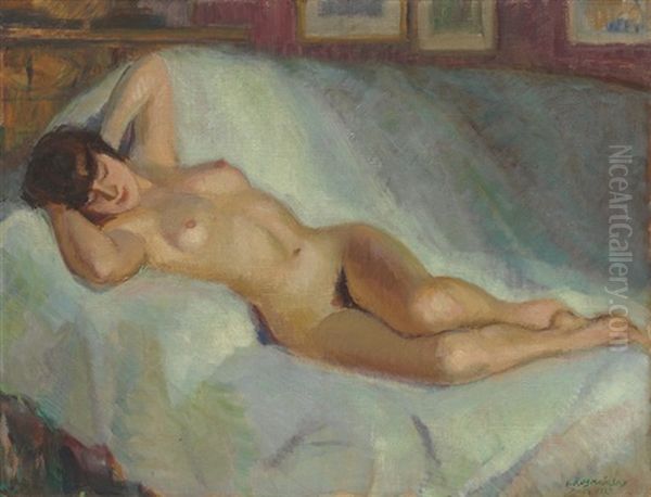 Reclining Female Nude Oil Painting by Vladimir Rozmainsky