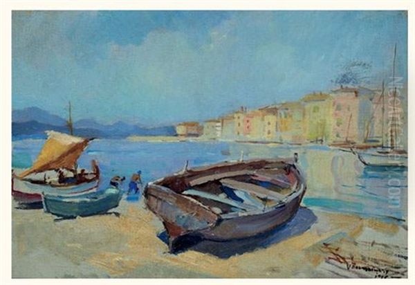 Les Barques A St. Tropez Oil Painting by Vladimir Rozmainsky