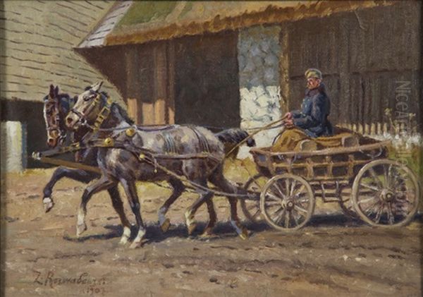 Cartload With Horses Oil Painting by Zygmunt Rozwadowski