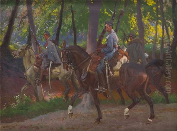 Ulhans On Horses Oil Painting by Zygmunt Rozwadowski