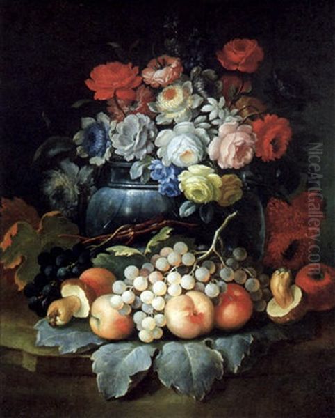 Stilleben Von Blumen Und Fruchten Oil Painting by Felice Rubbiani