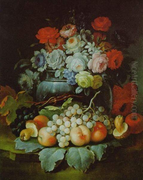 Stilleben Von Blumen Und Fruchten Oil Painting by Felice Rubbiani