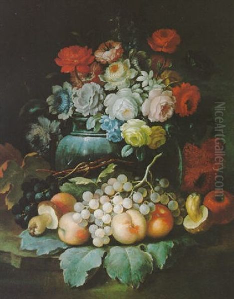 Stilleben Von Blumen Und Fruchten Oil Painting by Felice Rubbiani