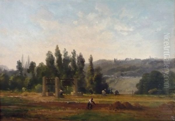 Le Travail Aux Champs Oil Painting by Auguste-Alfred Rube