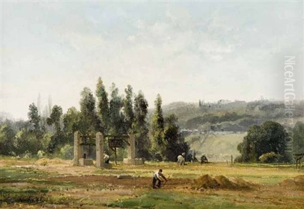 Le Travail Aux Champs Oil Painting by Auguste-Alfred Rube