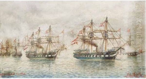 Beflaggte Osterreichische Kriegsschiffe, Helgoland 9. 6. 1864 by Ludwig Rubelli Von Sturmfest