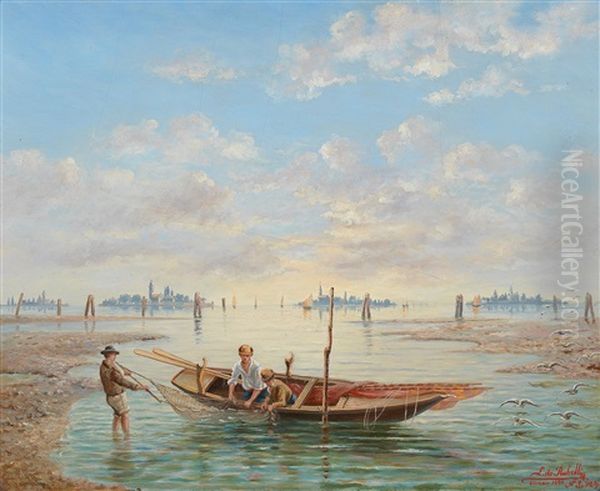 In The Venetian Lagoon Oil Painting by Ludwig Rubelli Von Sturmfest