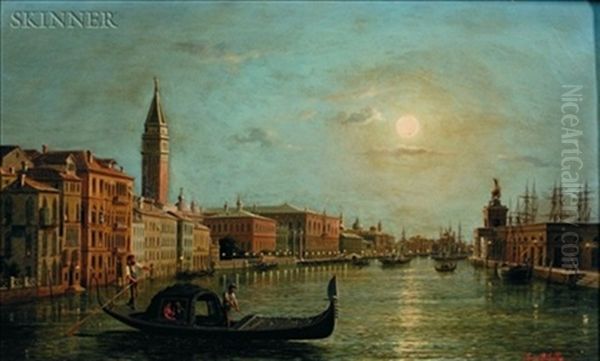 Venice Nocturne (+ Sailing Into Port; 2 Works) Oil Painting by Ludwig Rubelli Von Sturmfest