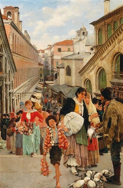 The Rialto Bridge Oil Painting by Franz Leo Ruben