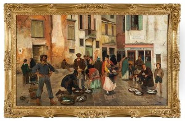 Il Mercato Del Pesce A Venezia Oil Painting by Franz Leo Ruben