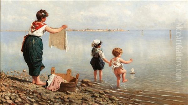 Venetian Washerwoman, Murano Oil Painting by Franz Leo Ruben