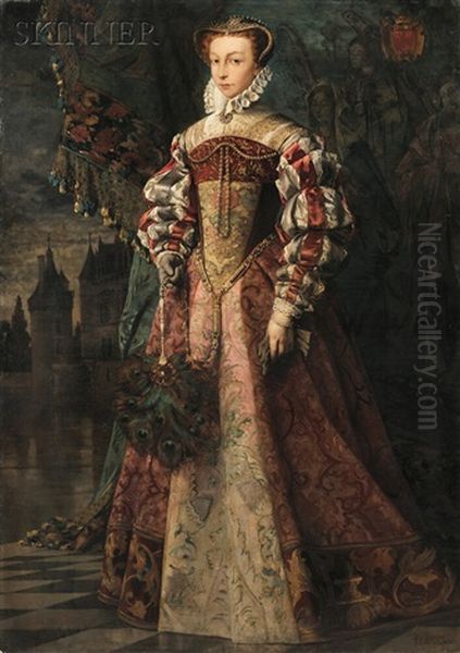 Woman In 16th Century Costume Oil Painting by Franz Leo Ruben