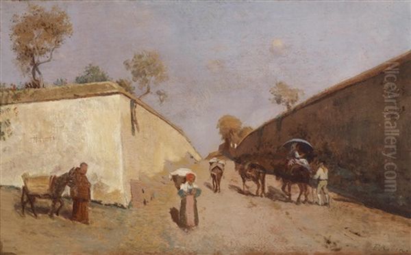 Italienische Dorfstrase Oil Painting by Franz Leo Ruben