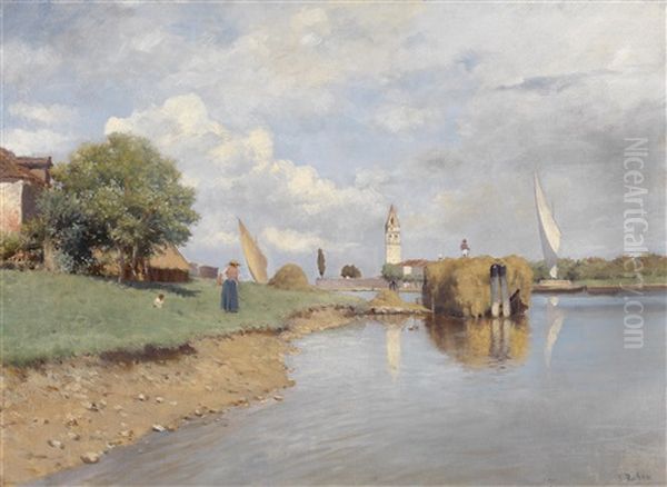 Blick Auf Die Kirche Santa Maria Valverde Auf Der Insel Mazzorbo, Mazzorbo Bei Burano Oil Painting by Franz Leo Ruben