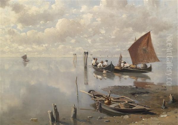 Fischer In Der Lagune Oil Painting by Franz Leo Ruben