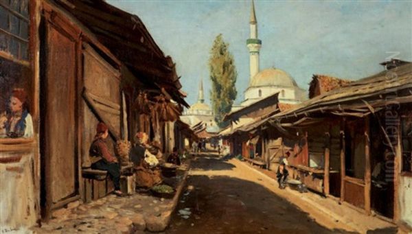 Uskudar Oil Painting by Franz Leo Ruben