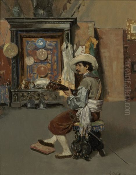 Interieur Mit Gitarrenspieler In Spanischer Tracht Oil Painting by Franz Leo Ruben