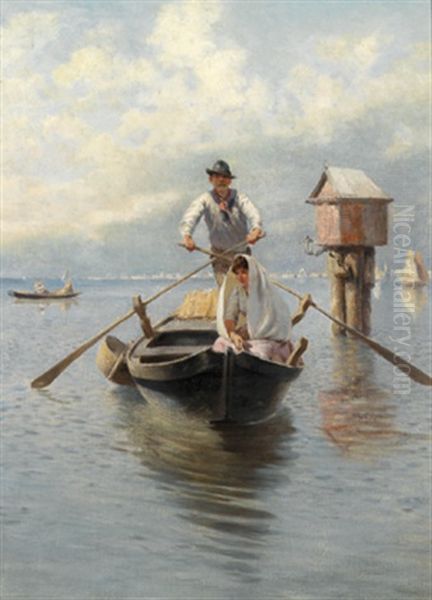 Fischerboot In Der Lagune Von Venedig Oil Painting by Franz Leo Ruben