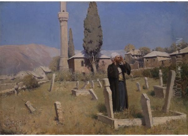 Mohammedaner Vor Einer Moschee Mit Minarett Oil Painting by Franz Leo Ruben