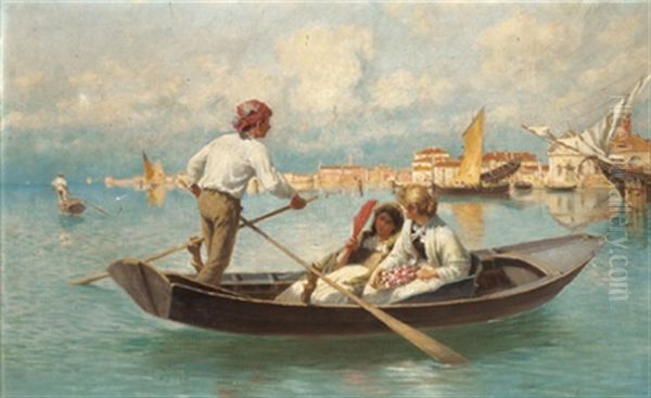 Bootsfahrt In Venedig Oil Painting by Franz Leo Ruben