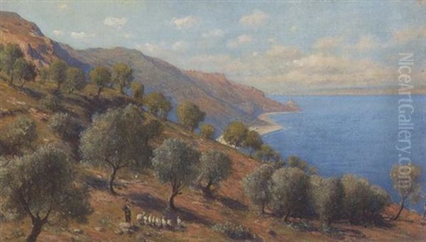 Strand Bei Taormina Oil Painting by Franz Leo Ruben