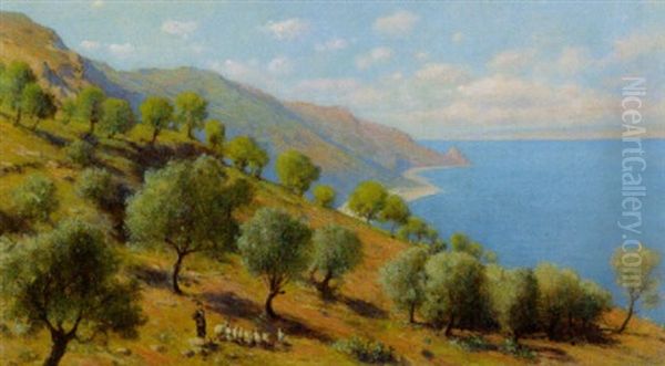 Strand Bei Taormina Oil Painting by Franz Leo Ruben