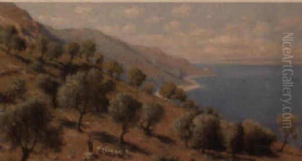 Coastal View, Taormina Oil Painting by Franz Leo Ruben