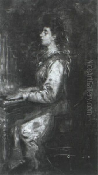 Junge Frau Am Klavier Oil Painting by Franz Leo Ruben