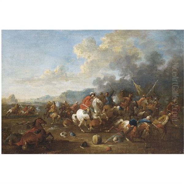 A Cavalry Skirmish Oil Painting by Arnold Frans (Francesco) Rubens