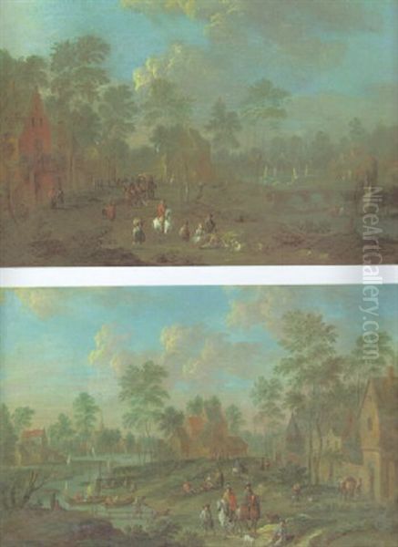 River Landscape With Travellers In A Village Oil Painting by Arnold Frans (Francesco) Rubens