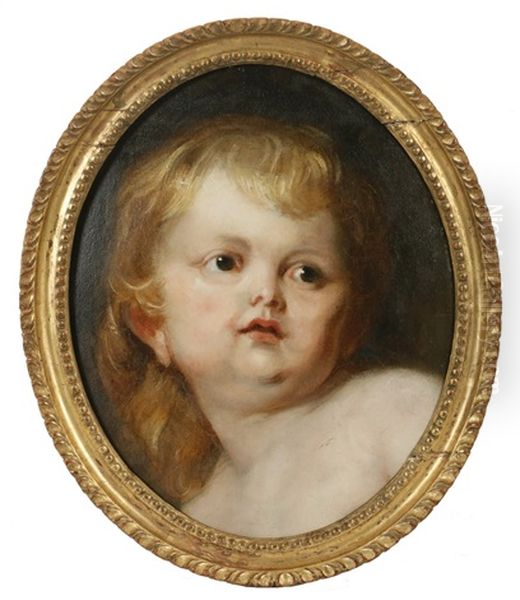 17th C. Study Of A Child's Head Oil Painting by Peter Paul Rubens