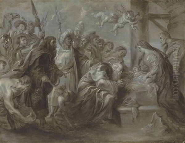 The Adoration Of The Magi - En Grisaille Oil Painting by Peter Paul Rubens