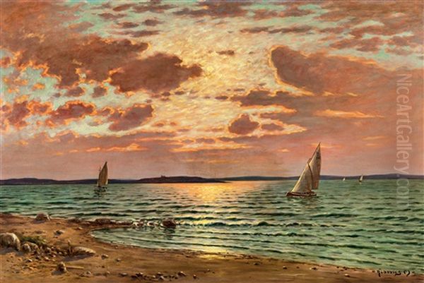 View Of The Lake Balaton With Abbey Oil Painting by Mark Rubovics