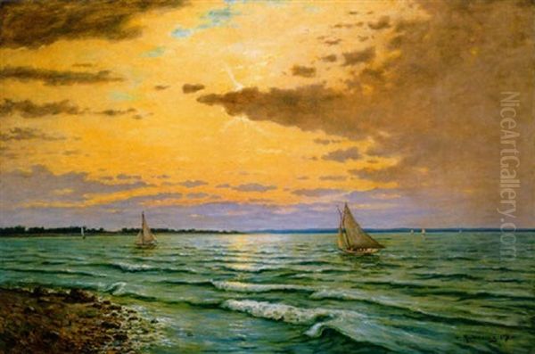 Balatoni Vitorlasok (hullamzo Balaton) [sailing Boats On Lake Balaton, Waving Lake Balaton] Oil Painting by Mark Rubovics